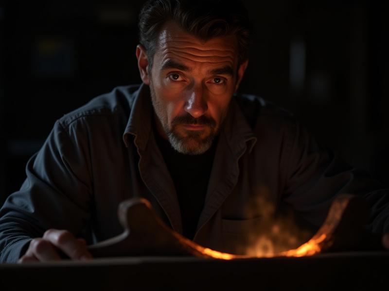 작업 중인 마스터 대장장이, 망치와 불꽃